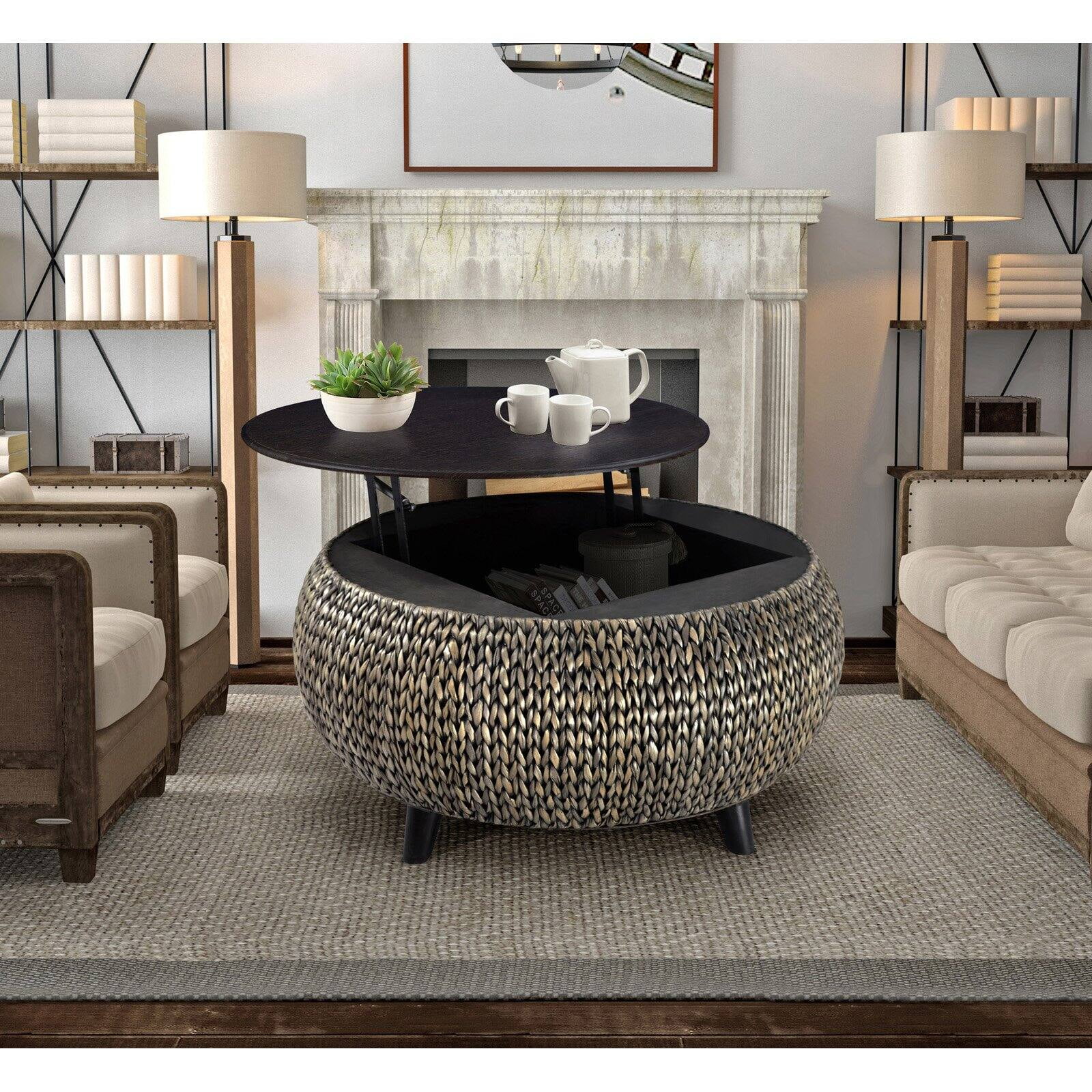 Gallerie Decor Bali Breeze Round Transitional Wood Coffee Table in Natural