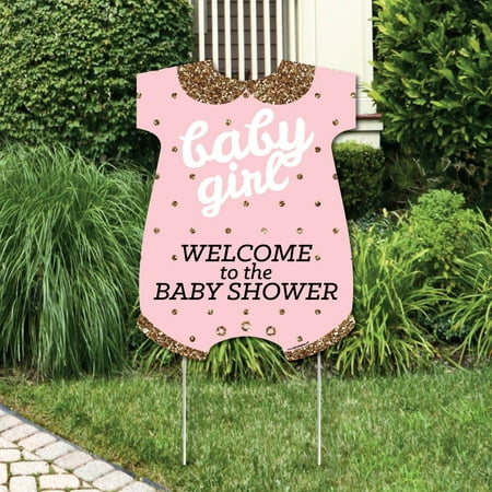 Hello Little One - Pink and Gold - Party Decorations - It's A Girl Baby Shower Welcome Yard Sign