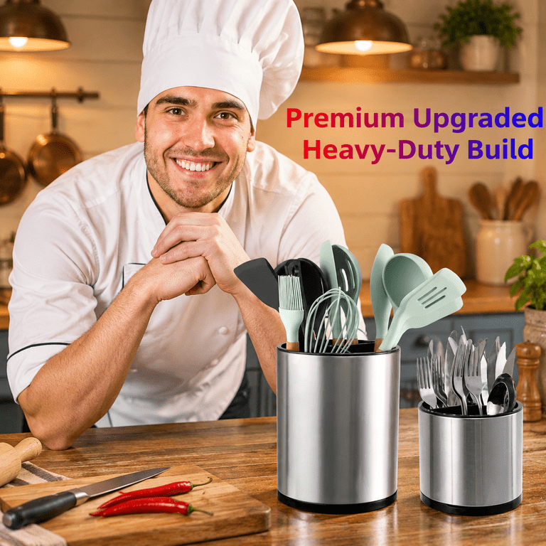 silvery Large & Medium 360° Rotating Stainless Steel Kitchen Utensil ...