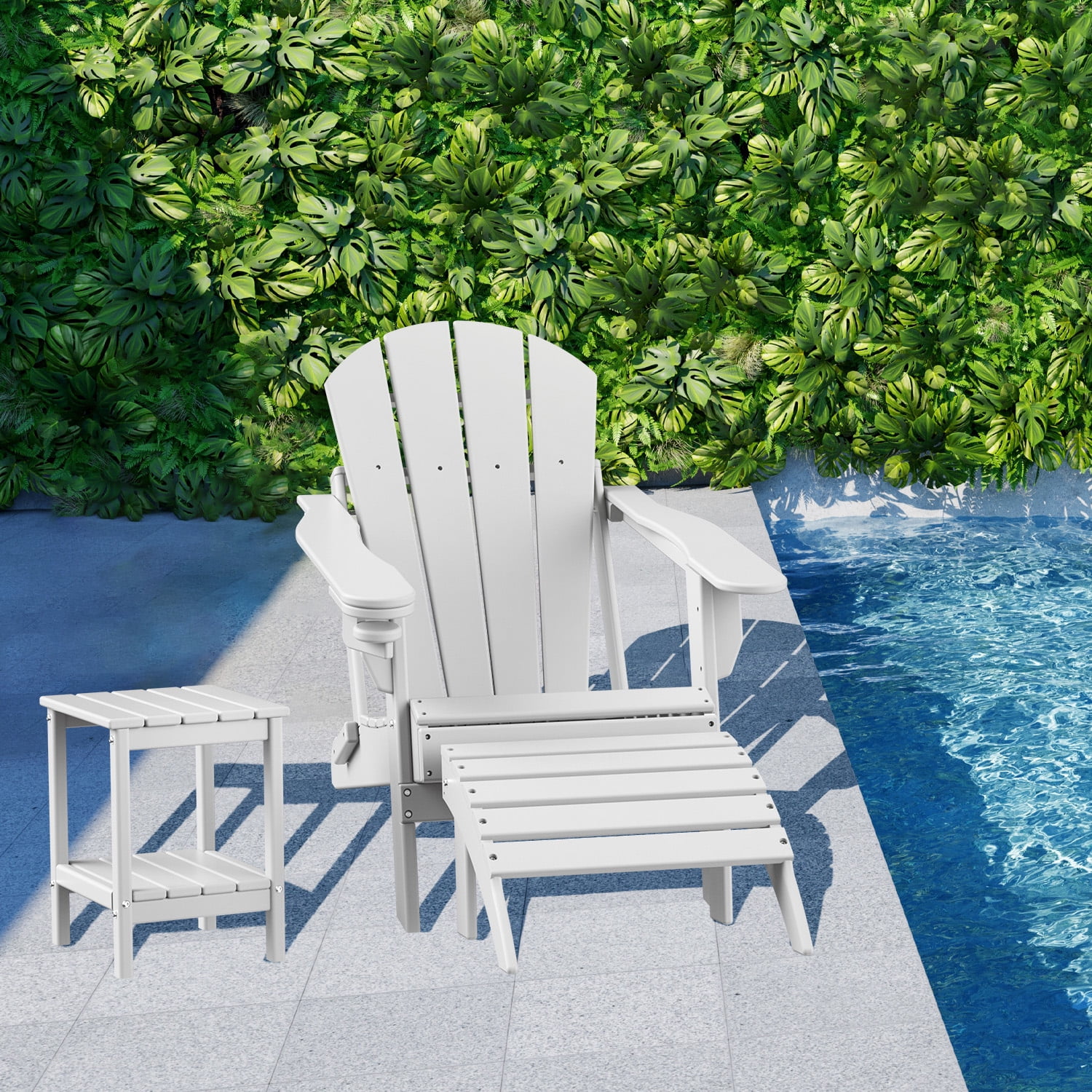 Folding Adirondack Ottoman HDPE Outdoor Adirondack Chair Footrest for Outside Indoor,19.7in W,White