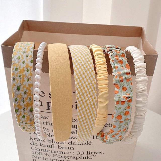 Banda para el cabello con perlas para primavera y verano que combina con el lavado facial, accesorios para el cabello, mechones de tela con pliegues en la parte superior y craneal alto para mujer,