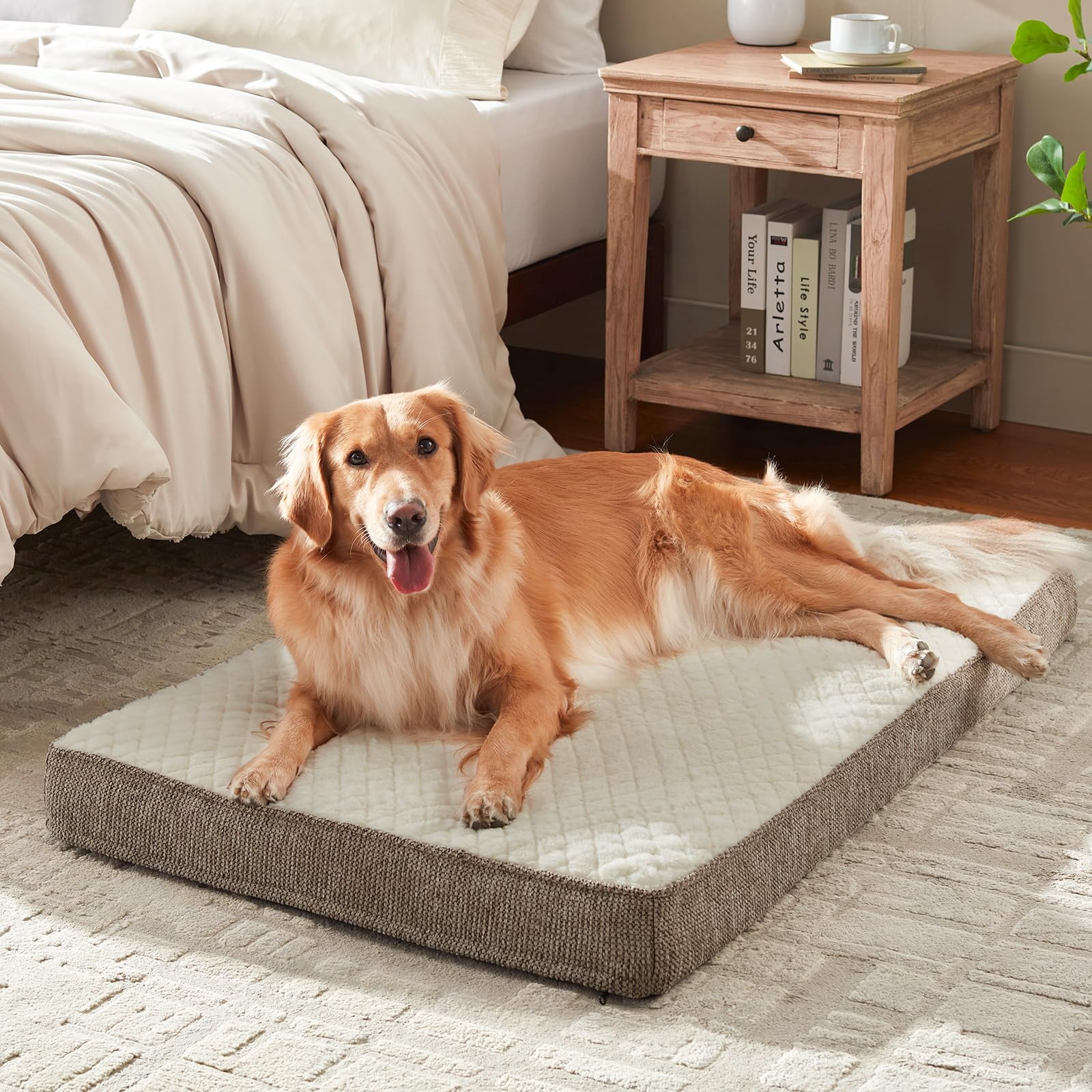 Orthopedic Dog Bed Beige-M(29"x18") Crate-Sized Egg Memory Foam Pet Bed