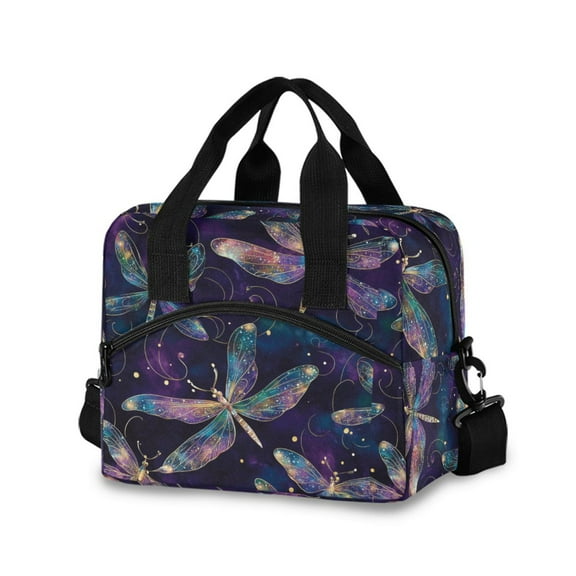 DIXRUYEE Lunch Bag Double Deck Lunch Cooler Box Tote Bag Fashion Celestial Dragonflies Printed