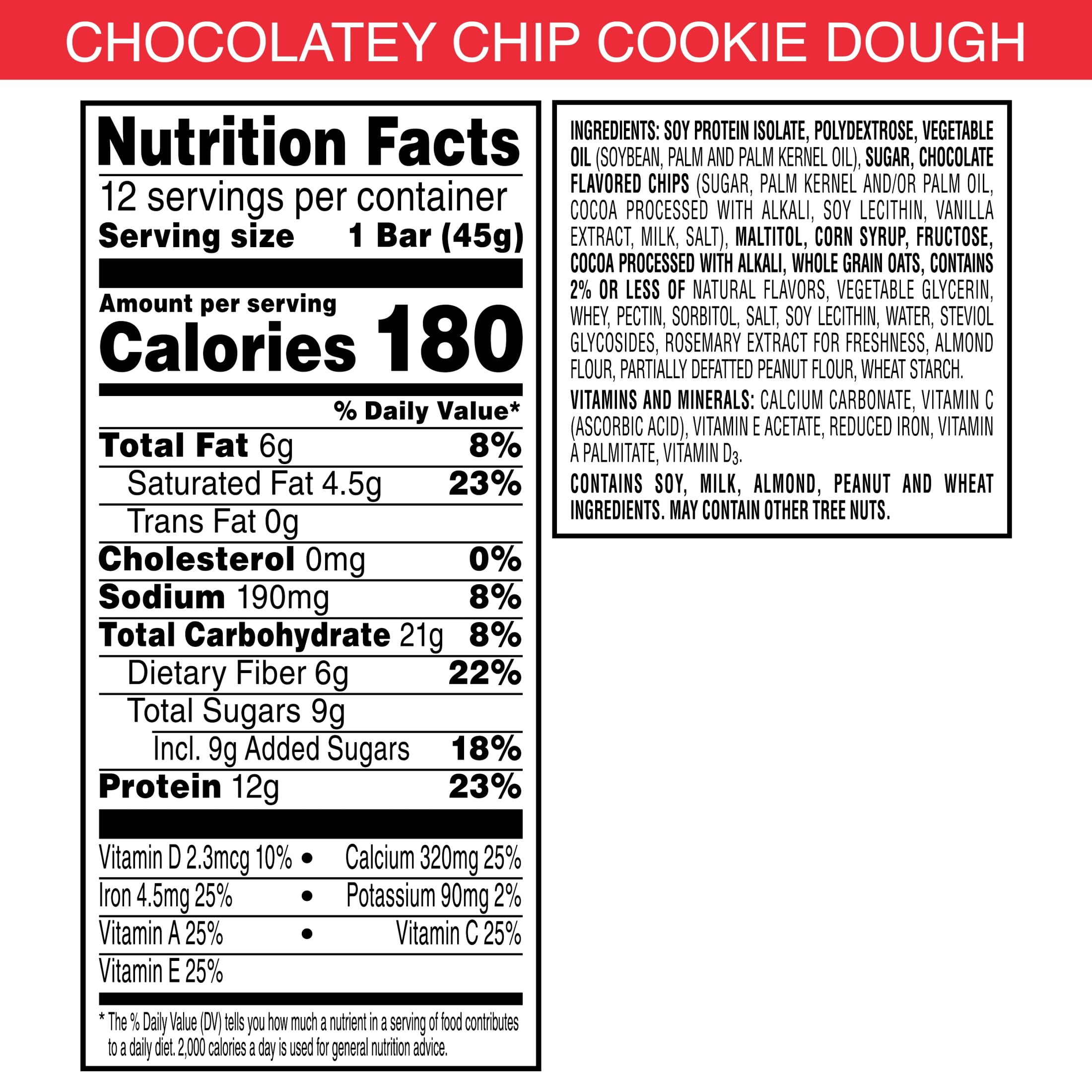 (2 pack) Special K Bar Chocolatey Chip Cookie Dough Chewy Protein Meal Bars, 12g Protein Snacks, 19 oz, 12 Count