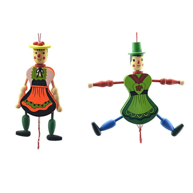 4pcs Pull String Puppet Doll Toys Funny Wooden Toy Ornament Hanging Decorations