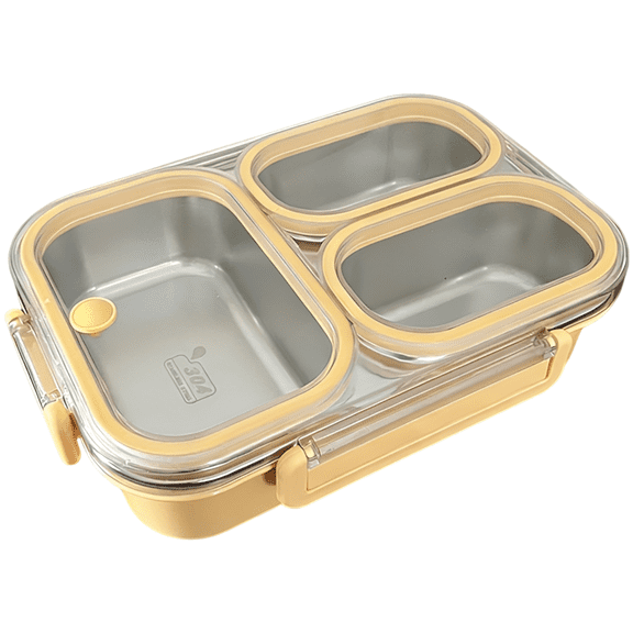 304 Stainless Steel Bento Box 3 Compartment, 1200ml Leakproof Lunch Container with Secure Locks, Meal Prep Food Storage for Work and Travel