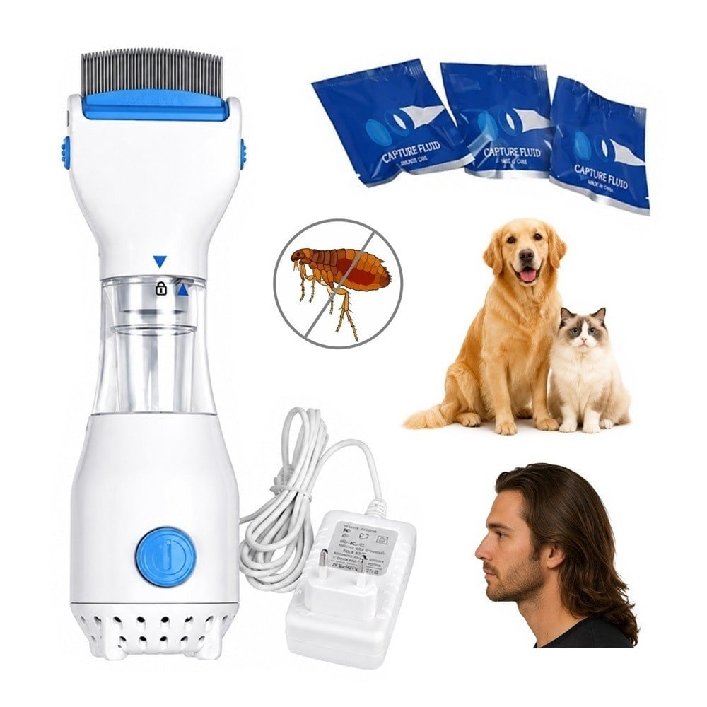 Electric Flea Comb & Head Lice Vacuum Removal Tool for Dogs, Cats and Hair, 3 Pack Filters