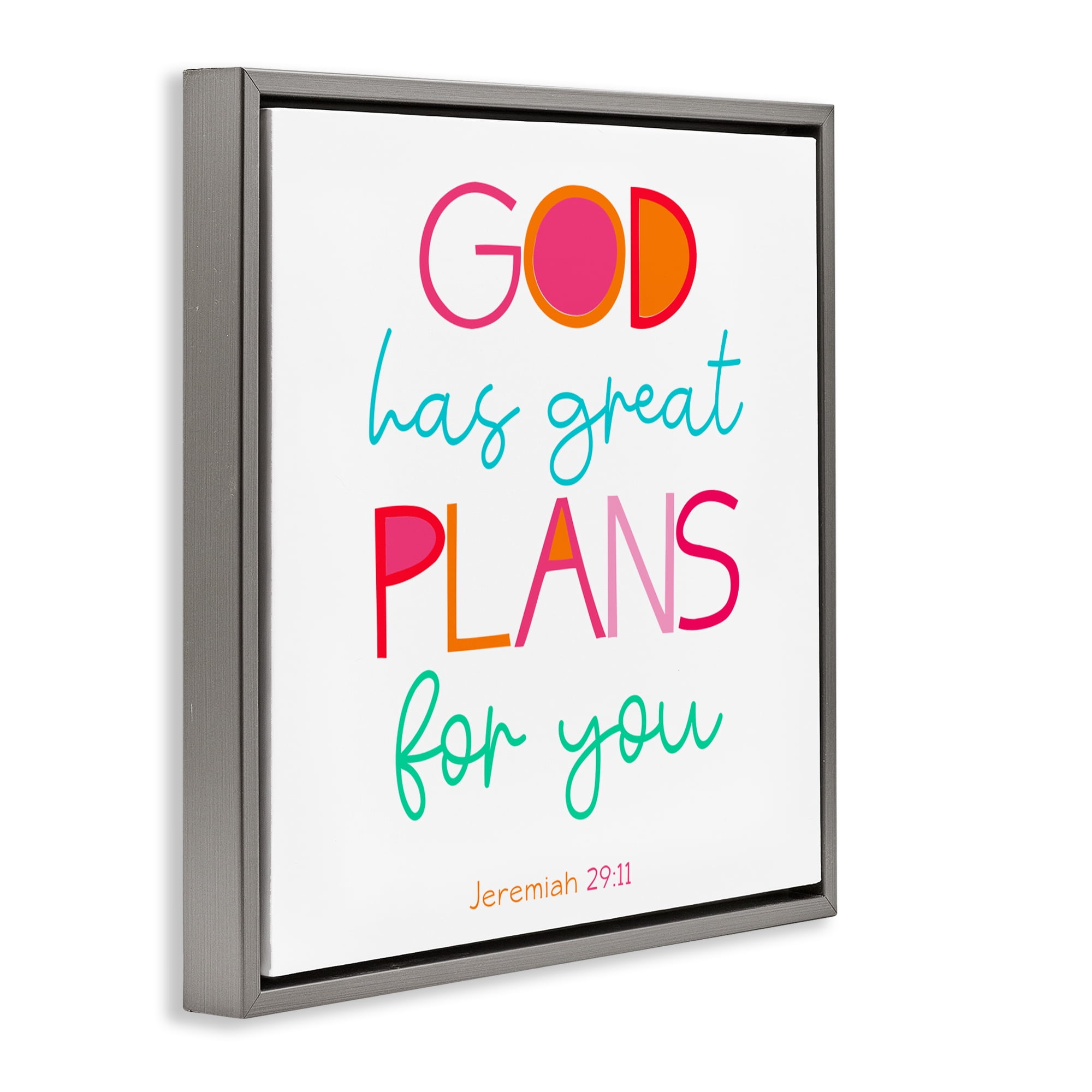 Stupell Industries Whimsical God's Plans For You Gray Framed Floater Canvas Wall Art, design by SD Graphics Studio
