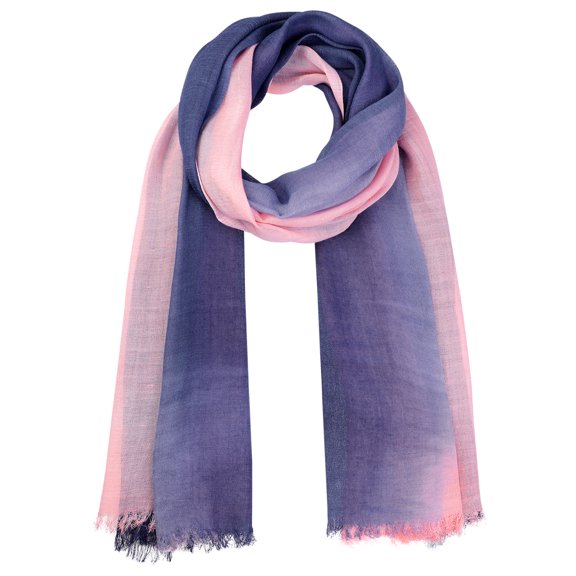 INSPIRAR CHIC Bufandas de Algodón y Lino para Mujeres con Color Gradiente Ombre Suave Pañuelo Hijab Chal 74.8"x35.4" Rosa+Azul Marino