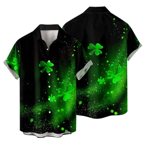 IWRICH St. Patrick's Day Hawaiian Shirts for Men Irish Shamrock Printed Short Sleeve Button down Bowling Shirt Green XS