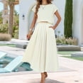 thumbnail image 5 of Summer Skirt Set for Women 2 Piece Outfit Cap Sleeve Top Elastic Waist Maxi Dress Set with Pockets Creamy White M, 5 of 7