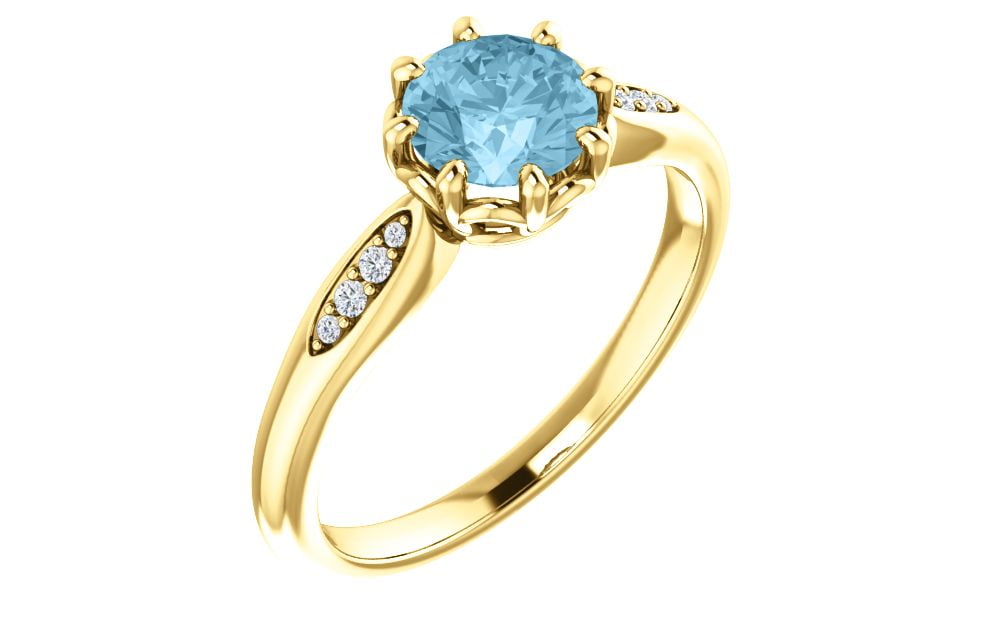 14k Yellow Gold Aquamarine & Diamond Ring by