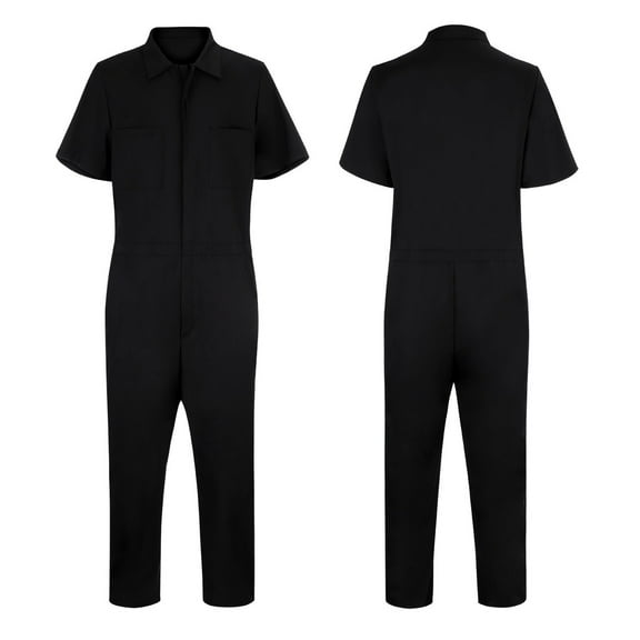 Simplicity Street Mens Clothing Set Mens Solid Colour Short Sleeve Jumpsuit With Zip Work Lapel Piece Suit