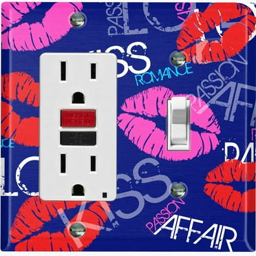 Metal Light Switch Plate Cover Lipstick Kisses Love Romance Dark Blue LOV007
