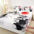 thumbnail image 3 of Homewish Natural Landscape Mountain Bed Sheets,Japanese Style King Sheets,Gray White Sheet Set For Kids,Super Cozy Room Decor,4pcs, 3 of 7