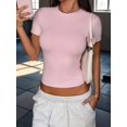 thumbnail image 6 of Gynyvoja Short Sleeve Shirts for Women Round Neck Basic Double Lined Tees Fitted Y2k Crop Tops Pink XL, 6 of 9