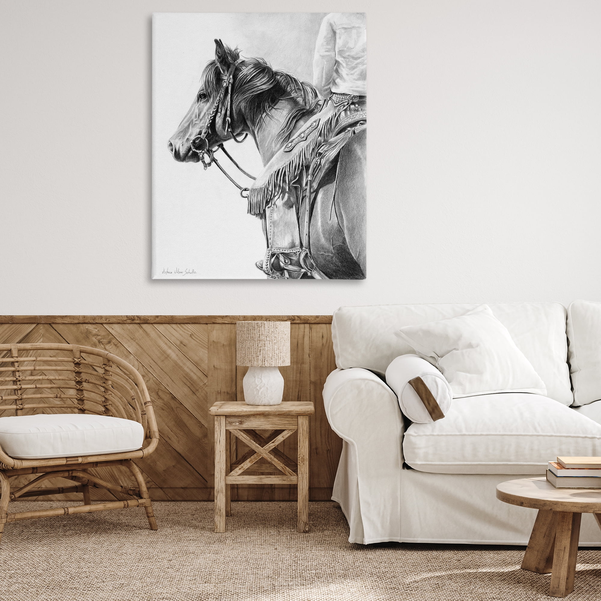 Stupell Industries Detailed Stallion & Cowboy Animals & Insects Drawing Gallery Wrapped Canvas Art Print Wall Art, 36 x 48