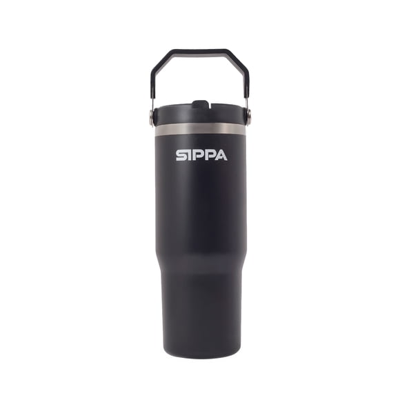 SIPPA Terra Tumbler 30 oz Water Bottle with Handle – Insulated Tumbler with Straw Lid, Ice Coffee Bottle – Leak Proof Water Bottle – Canadian Design (Black)