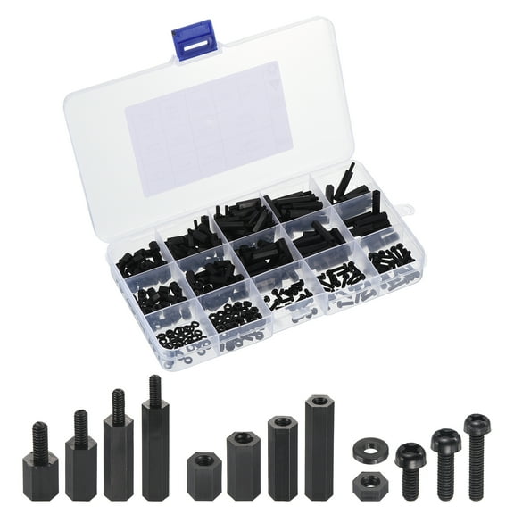 Uxcell M2.5 Male Female Nylon Hex Spacer Standoff Kit, 350Pcs Motherboard Standoffs Assortment Kit, Black