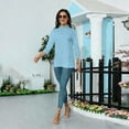 thumbnail image 5 of Dwellite Women’s 3/4 Sleeve Loose Mock Neck Tee Soft Layering Top, Casual Look, Spring-Fall Basic Shirt Light Blue L, 5 of 6
