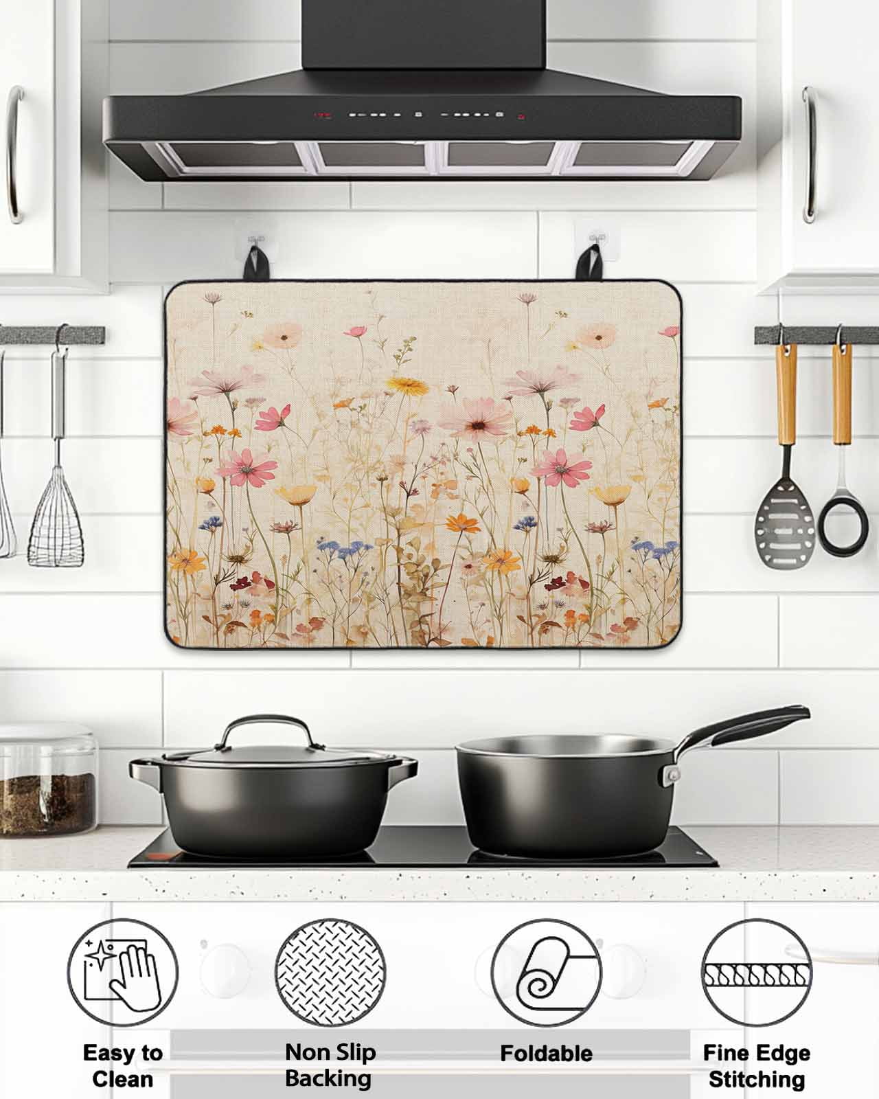 Stove Top Covers for Electric Stove, Pastoral Vintage Botanical Glass Stovetop Cover Protector, Spring Summer Floral Induction Cooktop Protector Oven Mat for Kitchen Countertop 24"x21"