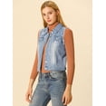 thumbnail image 3 of Unique Bargains Women's Turn Down Collar Button Denim Washed Vest, 3 of 6