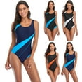 thumbnail image 6 of dianhelloya Monokini Swimsuits For Women Women Monokini Color Matching Bodycon Sleeveless Hollow Out Breathable Swimming Round Neck Surfing Lady Swimsuit Water Sports Clothes, 6 of 8