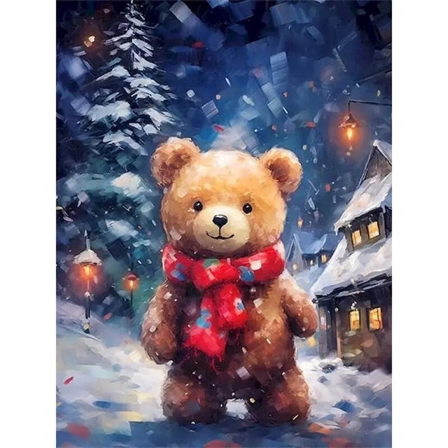 CHENISTORY-pintura por número de oso de Navidad, dibujo sobre lienzo, regalo de arte pintado a mano, imagen artesanal por número, Kits de animales, decoración del hogar