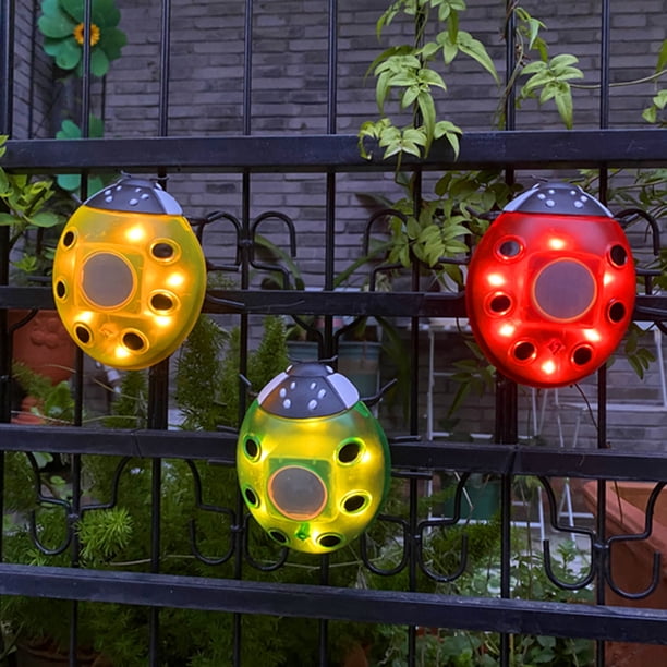 Lámpara de césped con forma de mariquita luz solar en maceta con brillo automático para valla de jardín