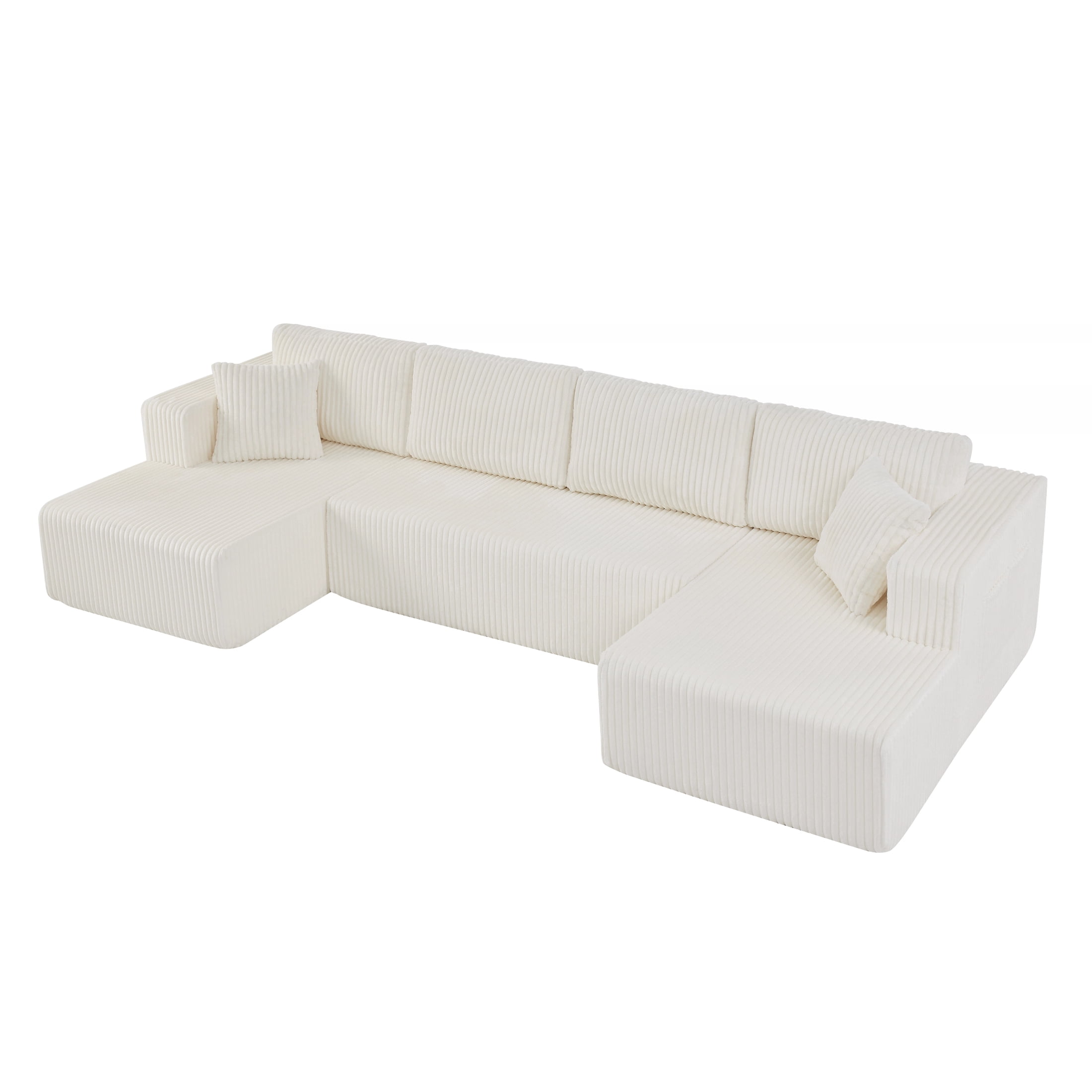 AISWORD 132" U Shaped Modular Sectional Sofa, Comfy Cloud Boneless Sofa with Chaise and Side Pockets, Memory Foam Sleeper Sofa for Living Room, Beige