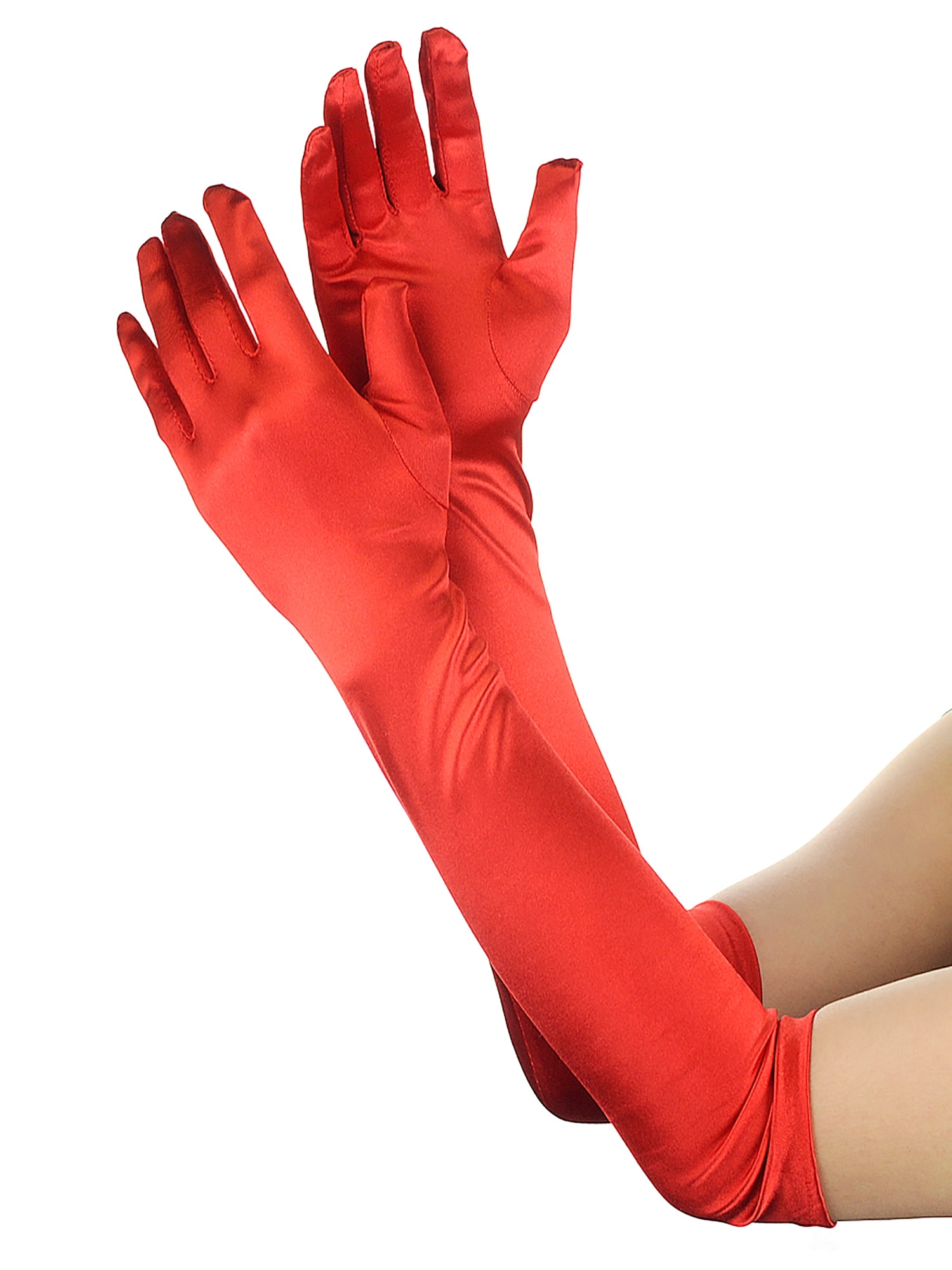 LONG RED  GLOVES SOFT STRETCHY EVENING/FANCY DRESS 48CM 