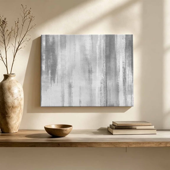Grey Paint Canvas Wall Art, Modern Abstract Light Grey Stripes Wall Art Prints Artwork Framed Canvas Ready to Hang Art Pictures for Living Dining Room Bedroom Hallway 24" x 20"