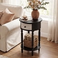 thumbnail image 2 of FOROUTIA Farmhouse Round End Table with 1 Drawer, Carved Wood Nightstand with Shelf, Vintage Accent Side Table for Bedroom Living Room, Black, 2 of 7