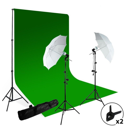 Loadstone Studio Photography Studio Photo Video Continuous Umbrella Light Lighting Kit with Chromakey Green Screen Photo Background Backdrop Support System,