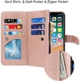 thumbnail image 5 of Wallet Case Compatible with iPhone Xs Max,[6 Card Slots] [Wrist Strap] [Stand Feature] Detachable 2 in 1 Magnetic Zipper Leather Slim Cover Case for iPhone Xs Max,6.5 inch Rosegold, 5 of 16