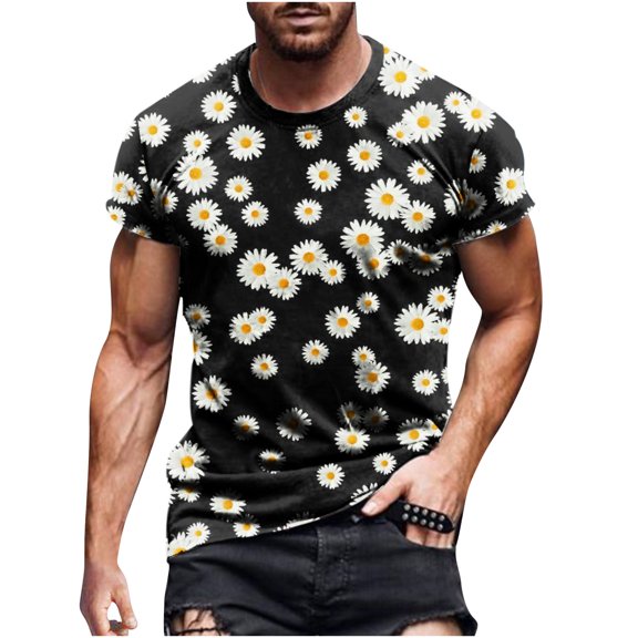 Lilgiuy Unisex Floral Tops Tees Summer Loose Casual Short Sleeve Round Neck Pullover Training Basketball T Shirts for Men Women Black(M-5Xl)
