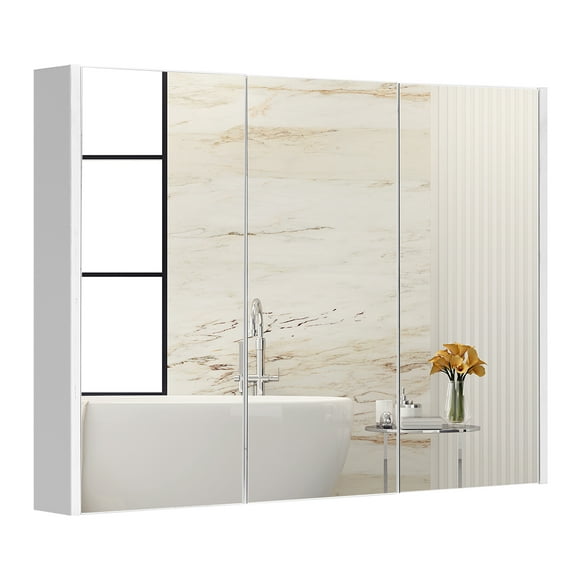 Topbuy Mirrored Bathroom Cabinet Wall Mounted Multipurpose Bathroom Organizer White