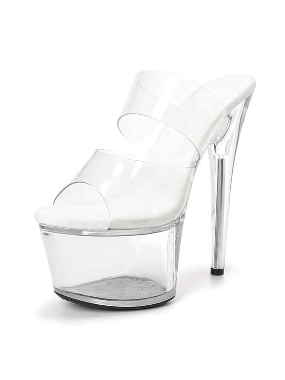 Women's 7-Inch Clear Platform Heels Pole Dancer Shoes, Stiletto Ankle-Strap Sexy Pole Dancing Exotic High Heel Shoes for Party & Club, Clear 7