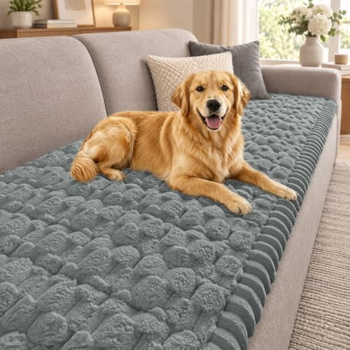 Smiry Couch Covers Sofa Cover Slipcover for Dogs Washable, Non Slip Sofa Protector, Fuzzy Couch cover Pet Friendly Home Decor, Gray, 27.6" x 59"