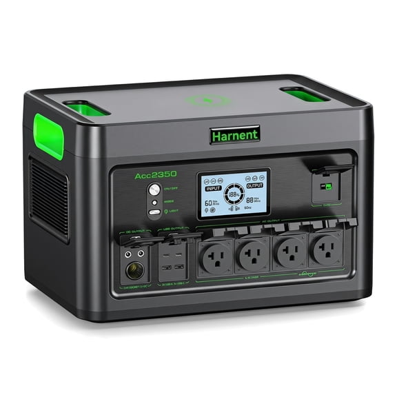 Harnent 2350W LiFePO4 Power Station, 1842Wh Solar Generator, with Pure Sine Wave AC Outlets for Home Backup, Power Outages & Camping,2Hrs Quick Charge