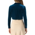 thumbnail image 3 of INSPIRE CHIC Velvet Shrugs for Women's Long Sleeve Open Front Cardigan Cropped Bolero Jacket S Peacock Blue, 3 of 6