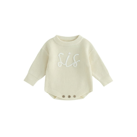 Bagilaanoe Newborn Baby Girl Knit Romper Sweater Long Sleeve Bodysuits Letter Embroidery Pullover 3M 6M 9M 12M 24M Infant Warm Jumpers Tops Fall Loose Knitwear
