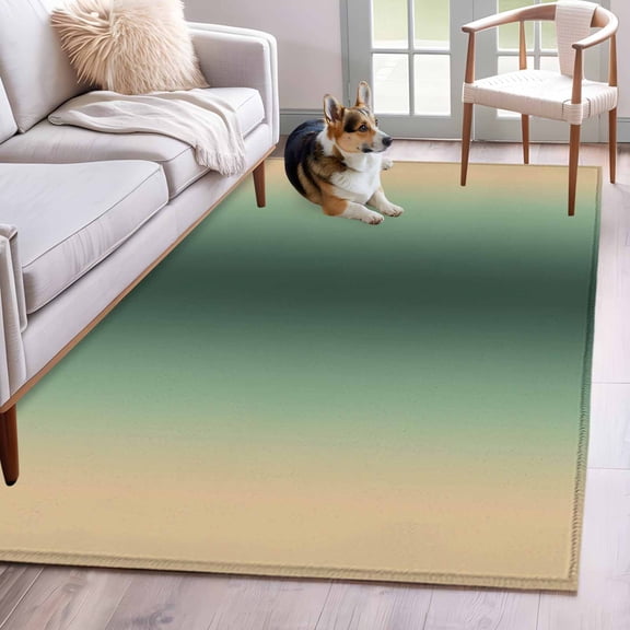 3'x5' Rug for Living Room Bedroom, Green Yellow Ombre Washable Area Rugs Non-Slip Carpet Mats, Farmhouse Modern Gradient Art Indoor Low Pile Area Rug Runner for Kitchen, Mudroom