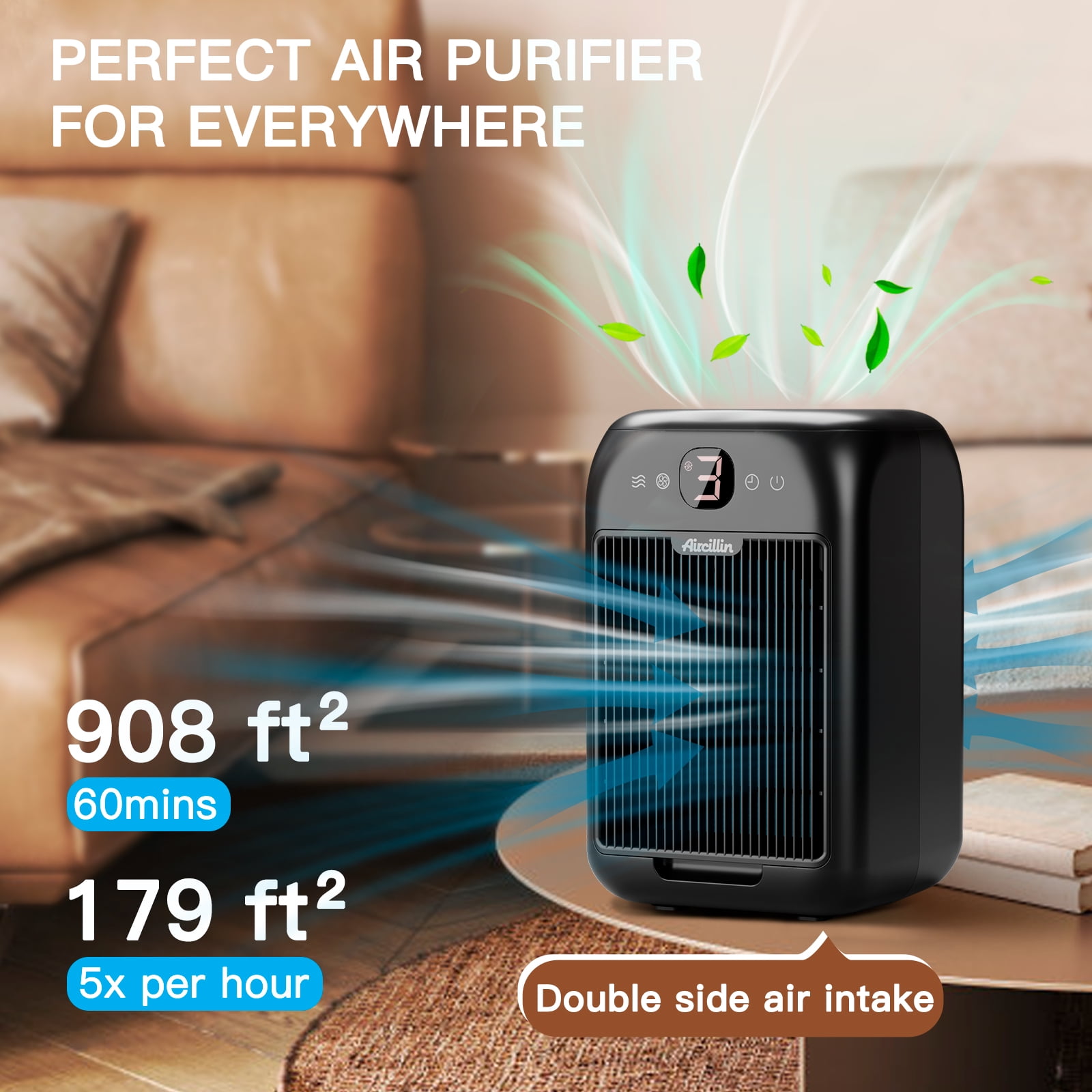 Aircillin AP1501 HEPA Air Purifier 908 Sq ft, Black
