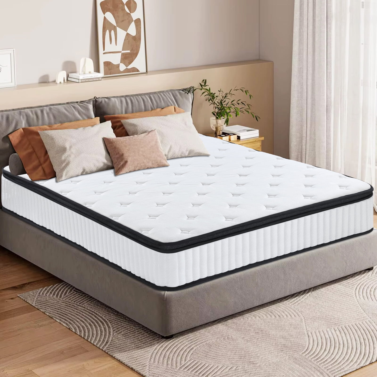 VFD 12 inch Spring Sensation Hybrid Mattress, Queen, Fiberglass Free, Medium Firmness, Durable Support, Certified Safe Foams & Fabric, Mattress in A Box, White