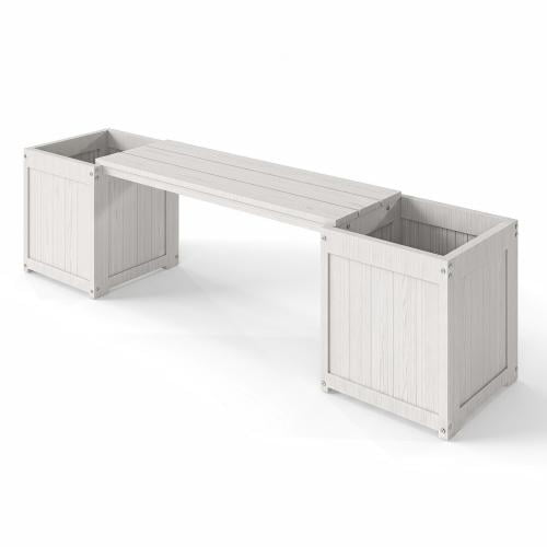 HDPE 2-in-1 Outdoor Bench with Flower Boxes, Open-Bottom Planter, Garden Patio Seating, 71 in W, White