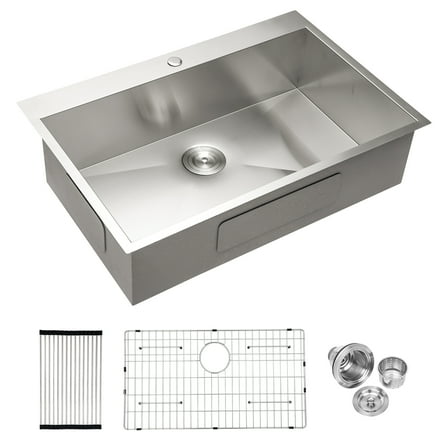 28x22x9 Inches, 18 Gauge 304 Stainless Steel Kitchen Undermount Single Bowl Sink.