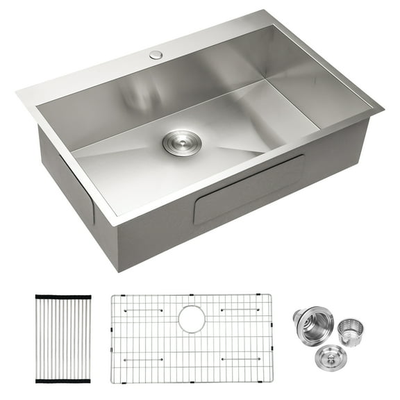 28x22x9 Inches, 18 Gauge 304 Stainless Steel Kitchen Undermount Single Bowl Sink.