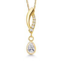 Gem Stone King 14K Yellow Gold F - G Lab Grown Diamond Pendant Necklace for Women | 0.38 Cttw | Gemstone April Birthstone | Pear Shape 6X4MM | With 18 inch Chain