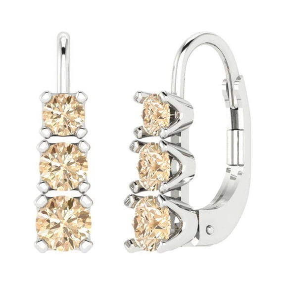 1.06 ct Lever-Back Drop Dangle Earrings for Women | 4mm Round Cut Natural Morganite | 18K White Gold